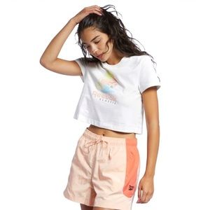 Reebok Classics Graphic Cropped Raised Puff Pastel Logo White T-Shirt Basic Tee